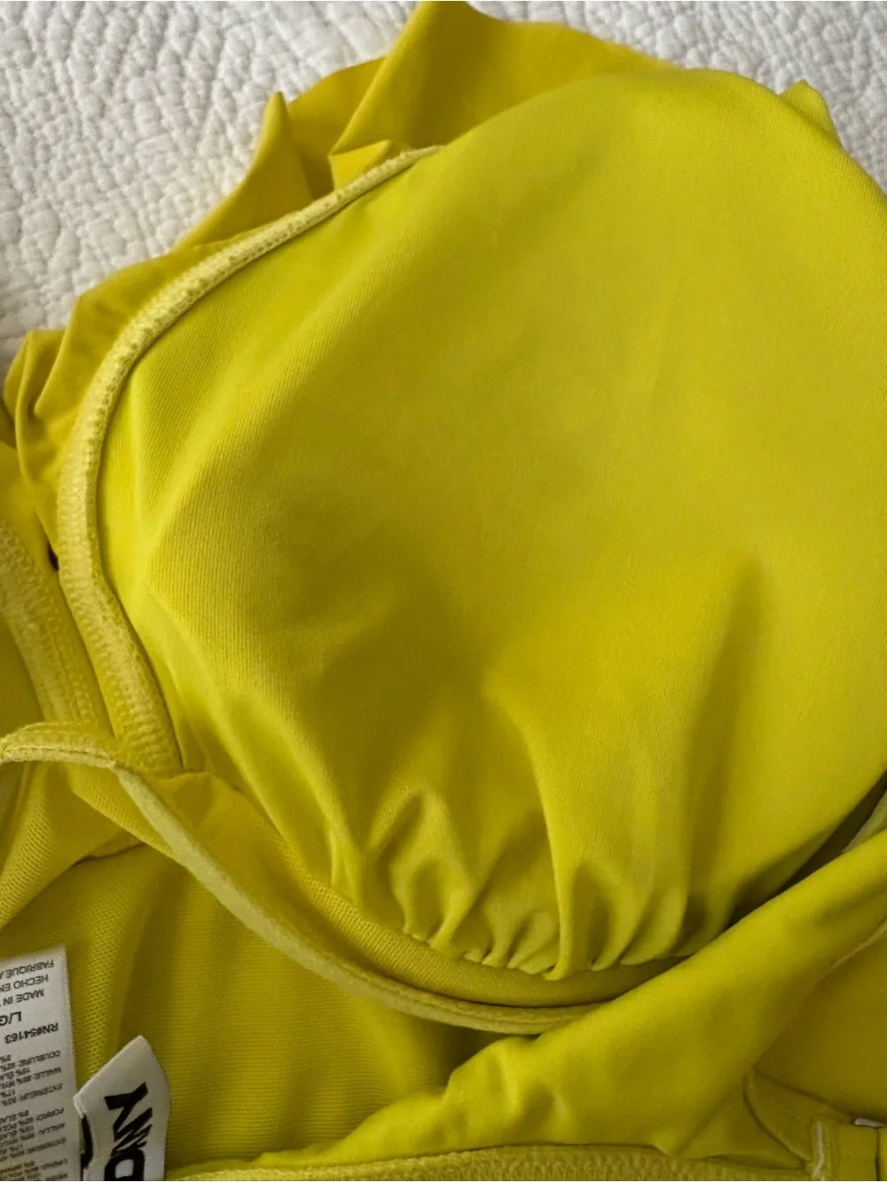 DKNY Ruffle Plunge Underwire Tummy Control Swimsuit. Bright Yellow size Large